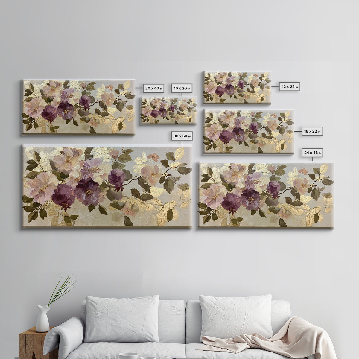 Pomegranate and Gold Leaf Botanical Study Canvas Print, Dining Room Art, Print, Dining Room Decor, Watercolor Art, Dining, DRA-2x1-52