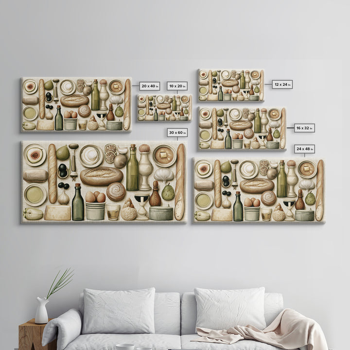 French Bistro Food Illustration Without Text Canvas Print, Dining Room Art, Art Print, Dining Room Decor, Fine Art, Dining, DRA-2x1-54