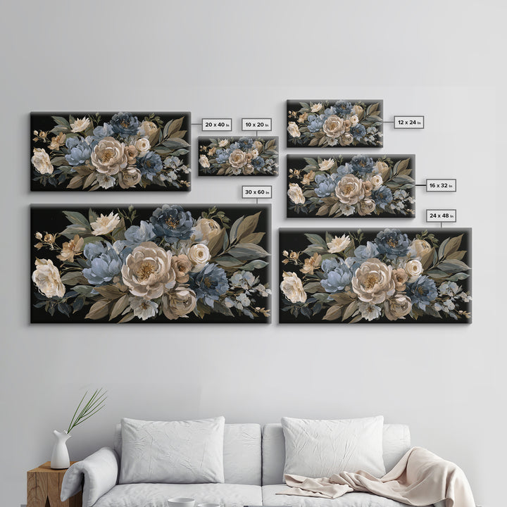 Moody Dark Background Bouquet for Formal Dining Canvas Print, Dining Room Art, Kitchen Wall Art, Dining Room Decor, Dining, DRA-2x1-55