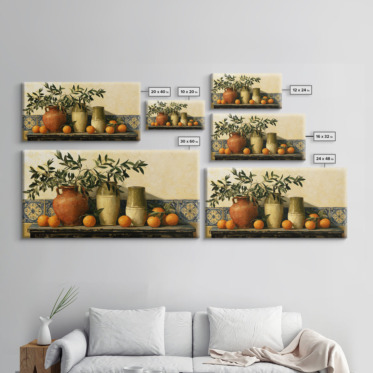 Mediterranean Olive Branch and Citrus Arrangement Canvas Print, Dining Room Art, Printable Wall Art, Dining Room Decor, Dining, DRA-2x1-56