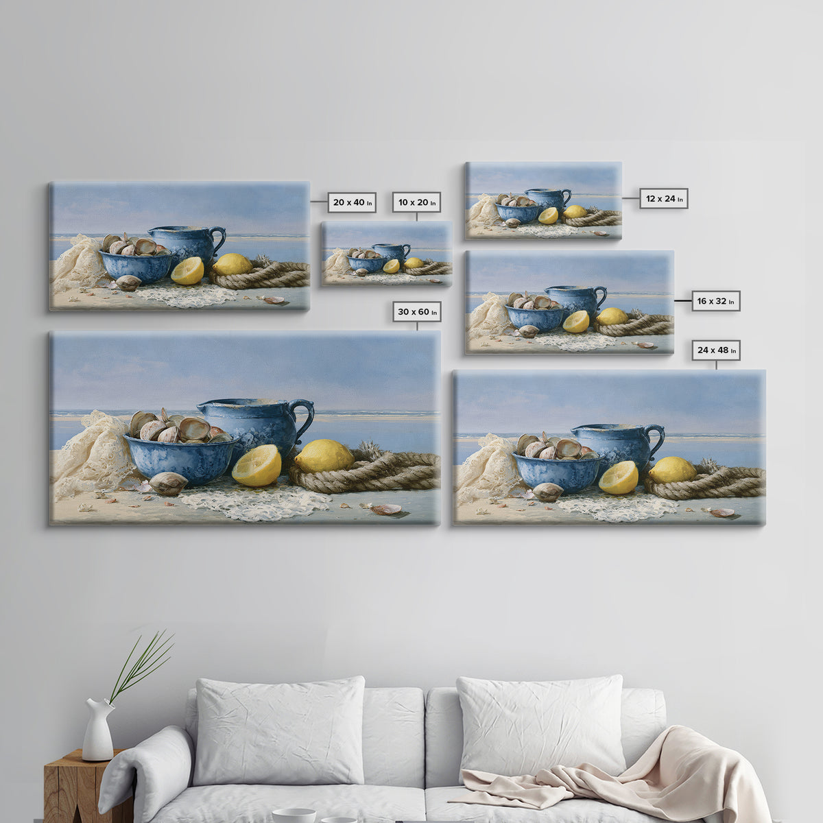 Shellfish and Lemon Still Life Framed Canvas Print, Dining Room Art, Large Wall Art, Dining Room Decor, Oil Painting, Dining, DRA-2x1-60