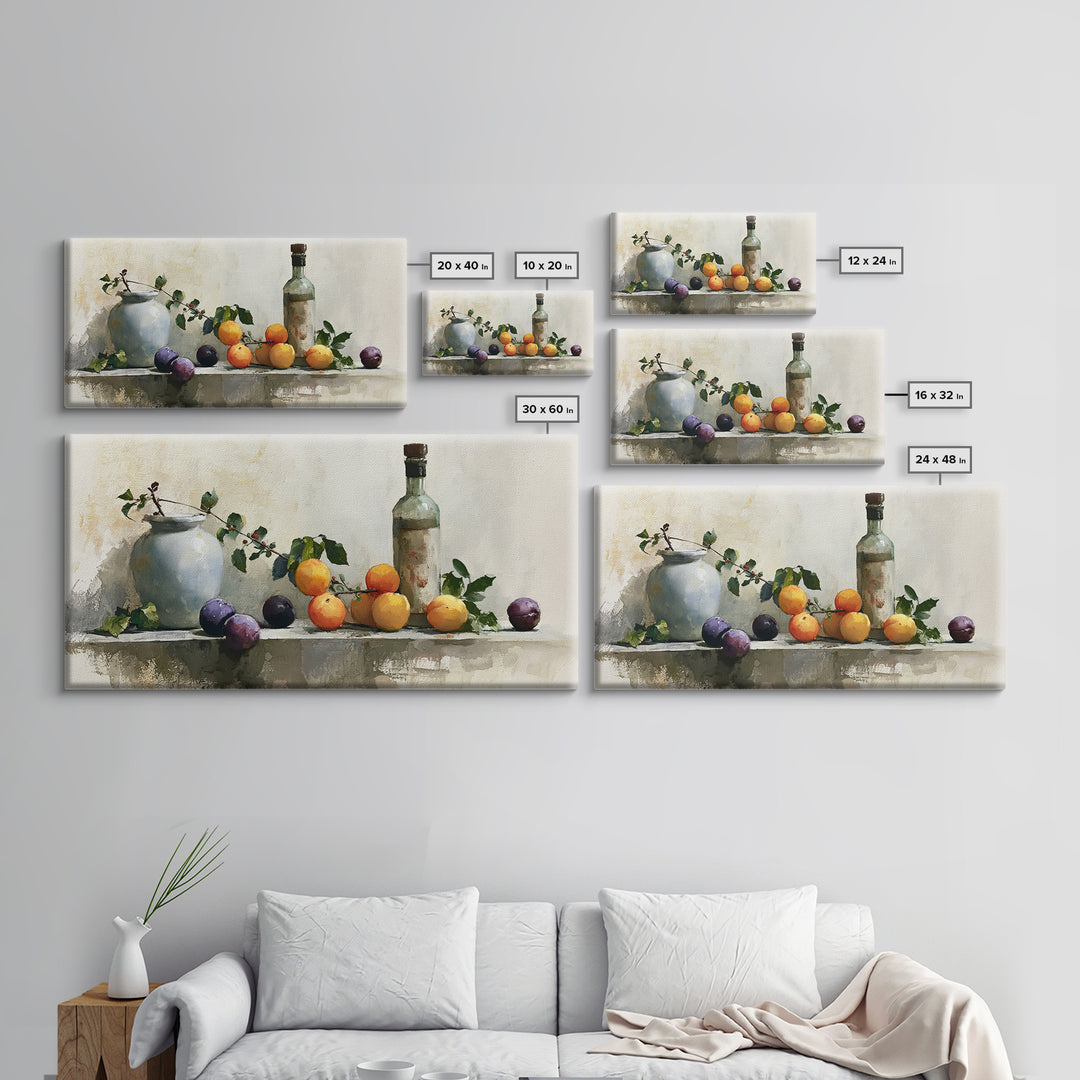 Peach and Plum Still Life Canvas Print, Dining Room Art, Canvas Wall Art, Dining Room Decor, Fine Art, Dining, Modern Wall Art, DRA-2x1-64