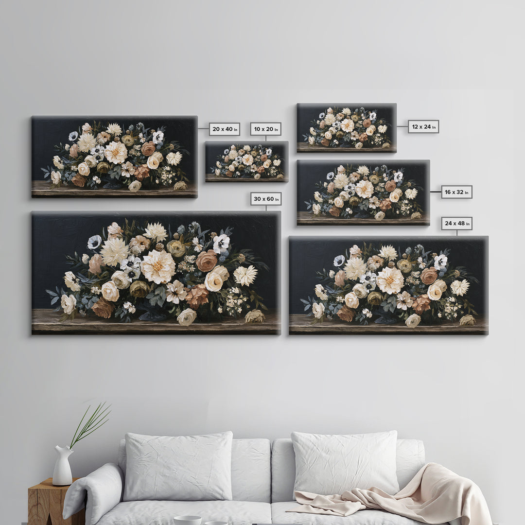 Moody Dark Background Bouquet for Formal Dining Canvas Print, Dining Room Art, Contemporary Art, Dining Room Decor, Dining, DRA-2x1-7