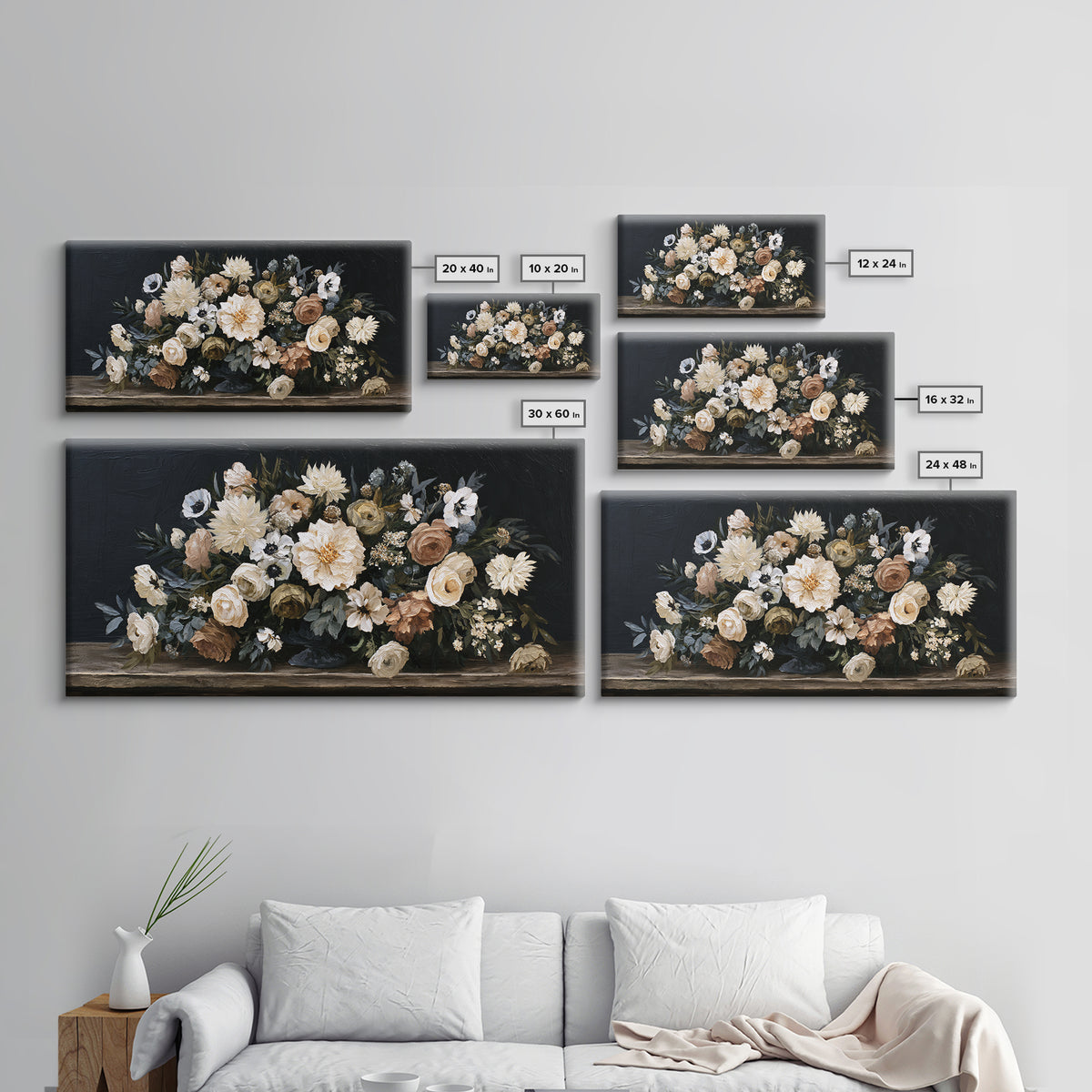 Moody Dark Background Bouquet for Formal Dining Canvas Print, Dining Room Art, Contemporary Art, Dining Room Decor, Dining, DRA-2x1-7