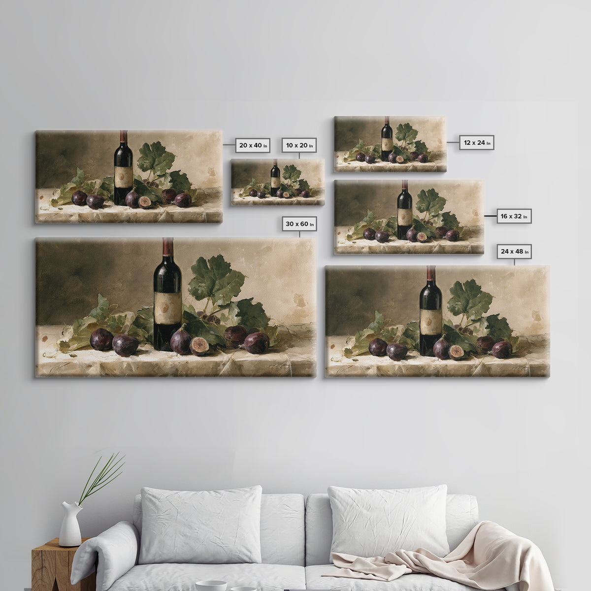 Wine Bottle and Figs on a Linen Canvas Print, Dining Room Art, Bedroom Wall Art, Dining Room Decor, Fine Art, Dining, DRA-2x1-71