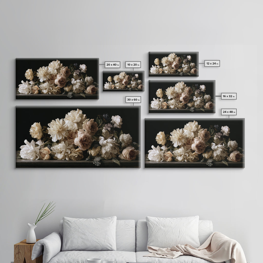 Moody Dark Background Bouquet for Formal Dining Canvas Print, Dining Room Art, Set of 3 Prints, Dining Room Decor, Dining, DRA-2x1-79