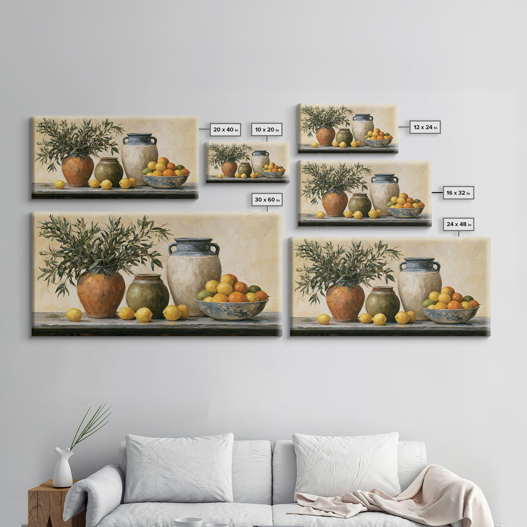 Mediterranean Olive Branch and Citrus Arrangement Canvas Print, Dining Room Art, Living Room Decor, Dining Room Decor, Dining, DRA-2x1-80