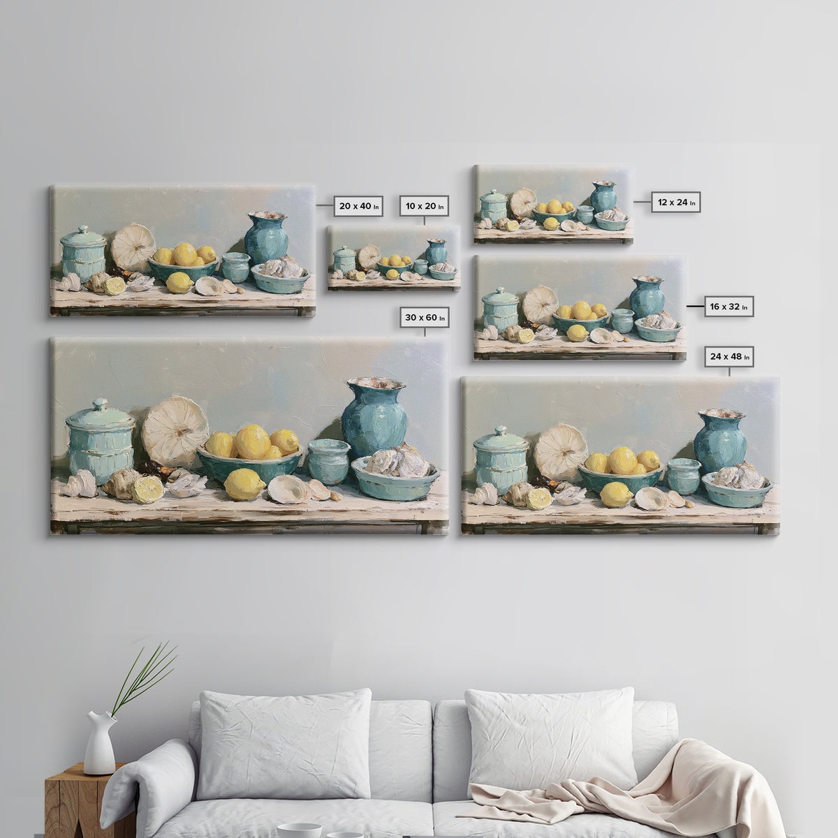Shellfish and Lemon Still Life Framed Canvas Print, Dining Room Art, Abstract Wall Art, Dining Room Decor, Fine Art, Dining, DRA-2x1-84