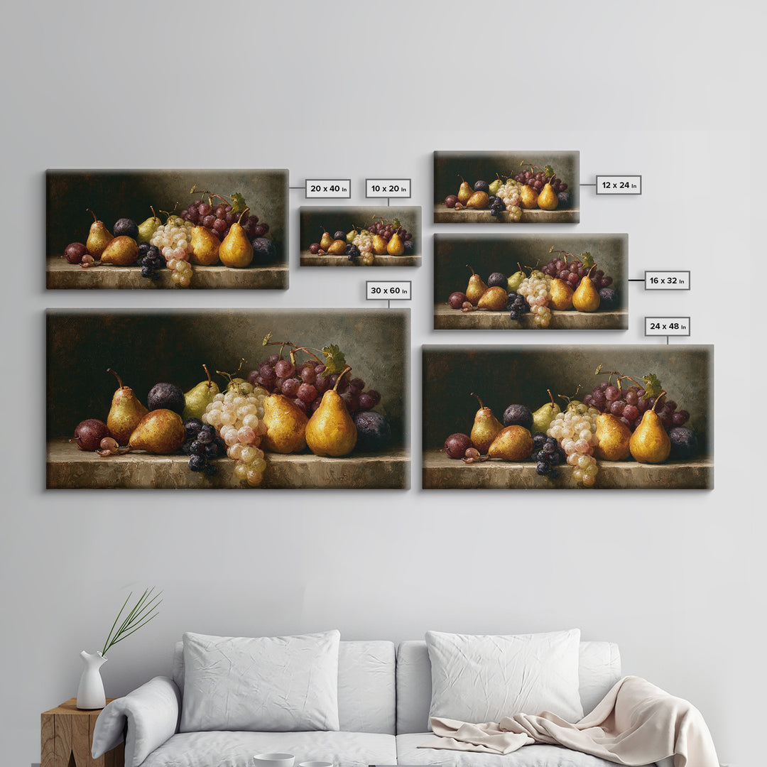 Classical Fruit Still Life Canvas Print, Dining Room Art, Large Wall Art, Dining Room Decor, Dining, Watercolor Painting, DRA-2x1-93