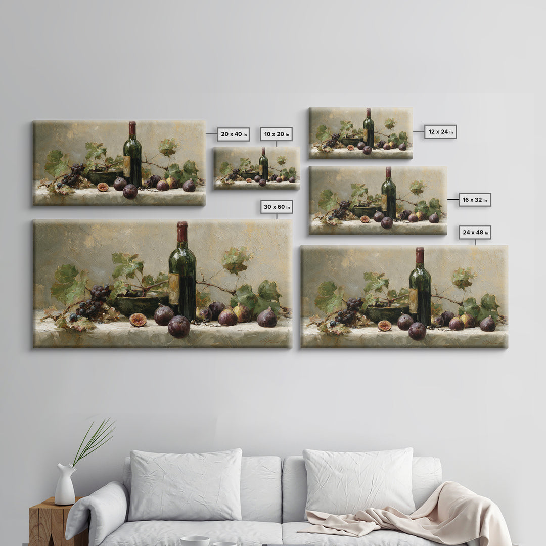 Wine Bottle and Figs on a Linen Framed Canvas Print, Dining Room Art, Coastal Decor, Dining Room Decor, Fine Art, Dining, DRA-2x1-95