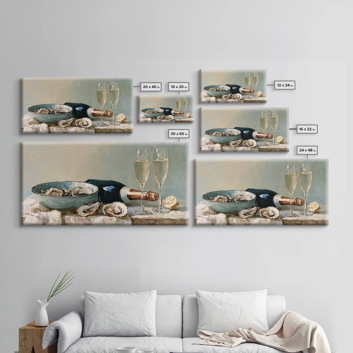 Elegant Oyster and Champagne Still Life Framed Canvas Print, Dining Room Art, Kitchen Wall Art, Dining Room Decor, Dining, DRA-2x1-99