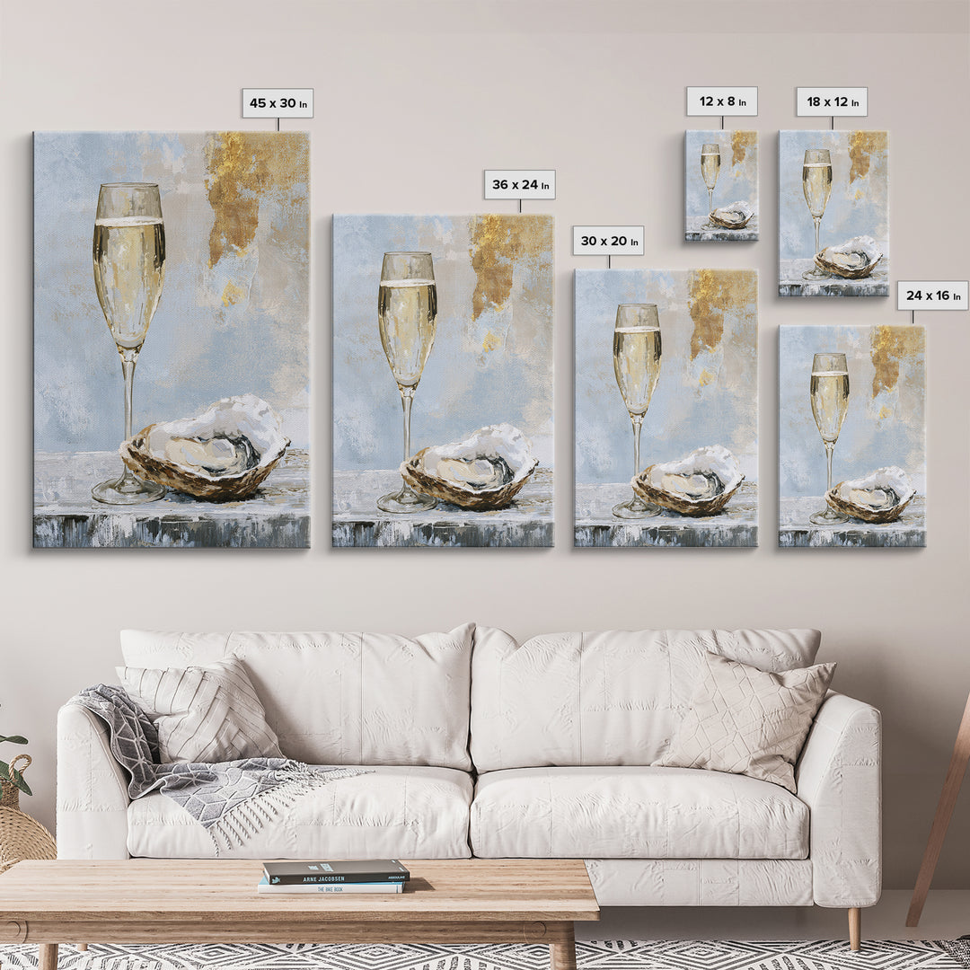 Elegant Oyster and Champagne Still Life Canvas Print, Dining Room Art, Bedroom Wall Art, Dining Room Decor, Fine Art, Dining, DRA-2x3-15
