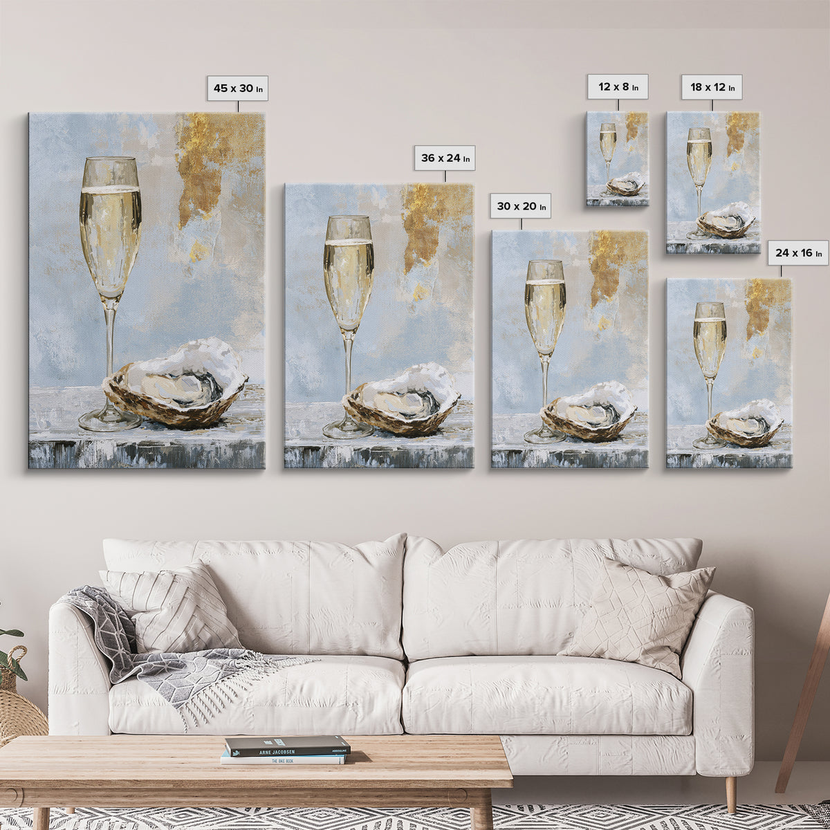 Elegant Oyster and Champagne Still Life Canvas Print, Dining Room Art, Bedroom Wall Art, Dining Room Decor, Fine Art, Dining, DRA-2x3-15