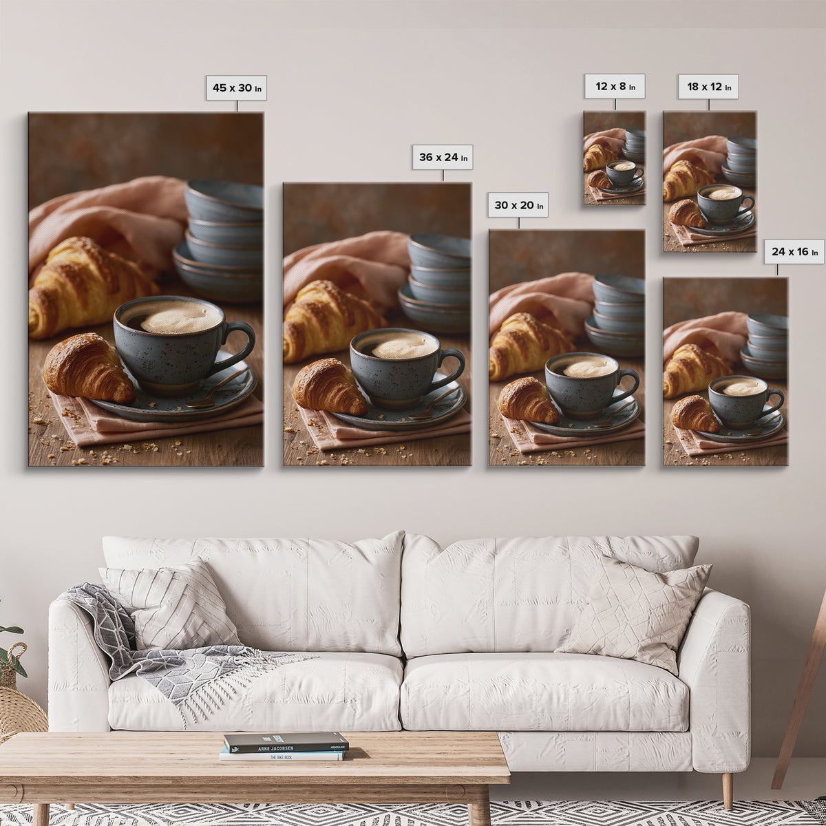 Coffee and Pastry Scene for Breakfast Nook Framed Canvas Print, Dining Room Art, Statement Artwork, Dining Room Decor, Dining, DRA-2x3-22