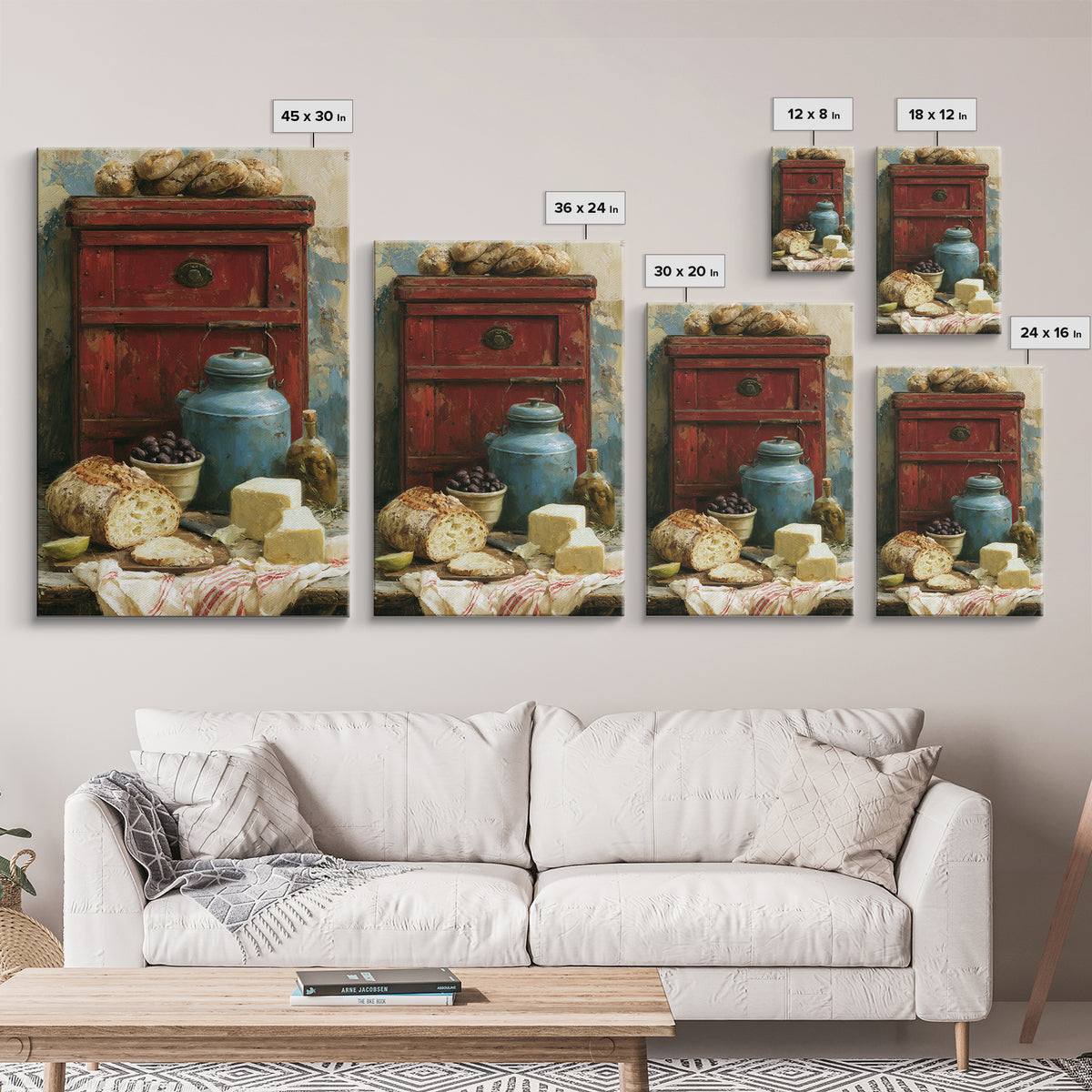 Rustic Bread Olives and Cheese Still Life Framed Canvas Print, Dining Room Art, Art Print, Dining Room Decor, Fine Art, Dining, DRA-2x3-38