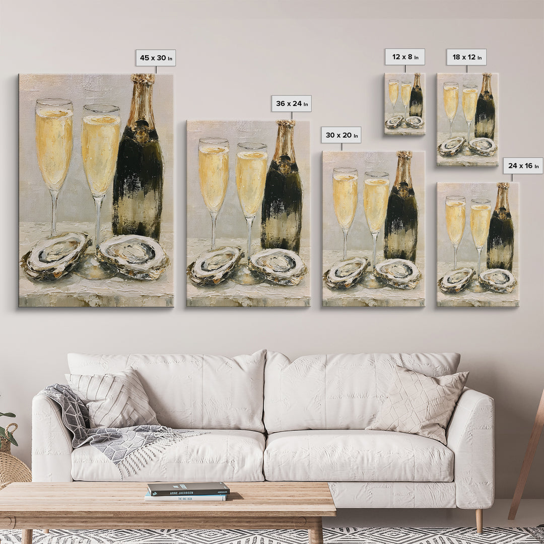 Elegant Oyster and Champagne Still Life Canvas Print, Dining Room Art, Wall Decor, Dining Room Decor, Fine Art, Dining, DRA-2x3-39