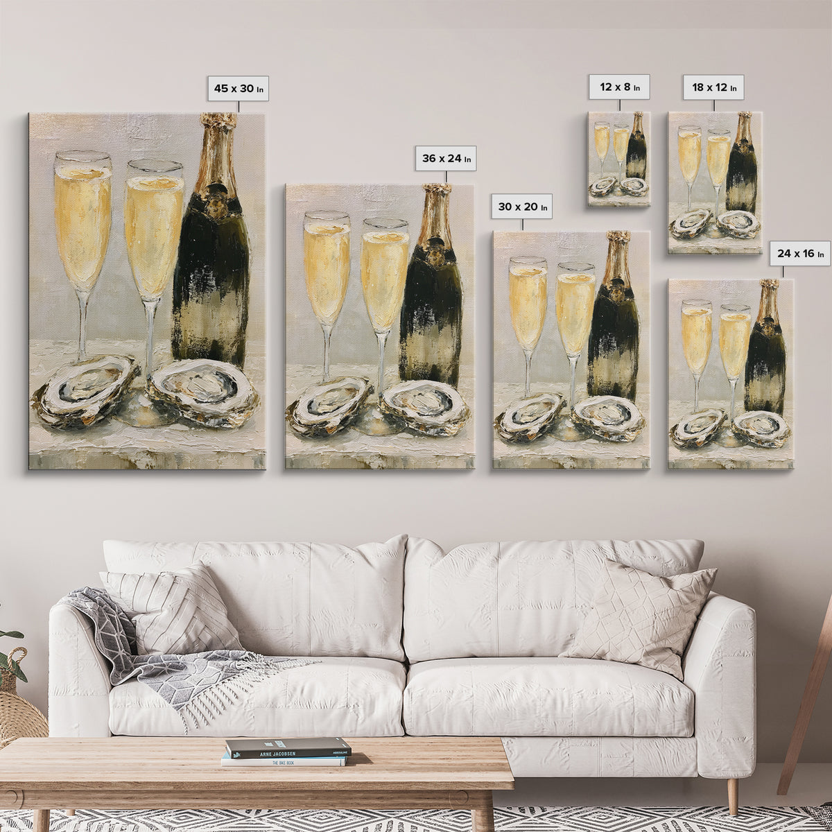 Elegant Oyster and Champagne Still Life Canvas Print, Dining Room Art, Wall Decor, Dining Room Decor, Fine Art, Dining, DRA-2x3-39