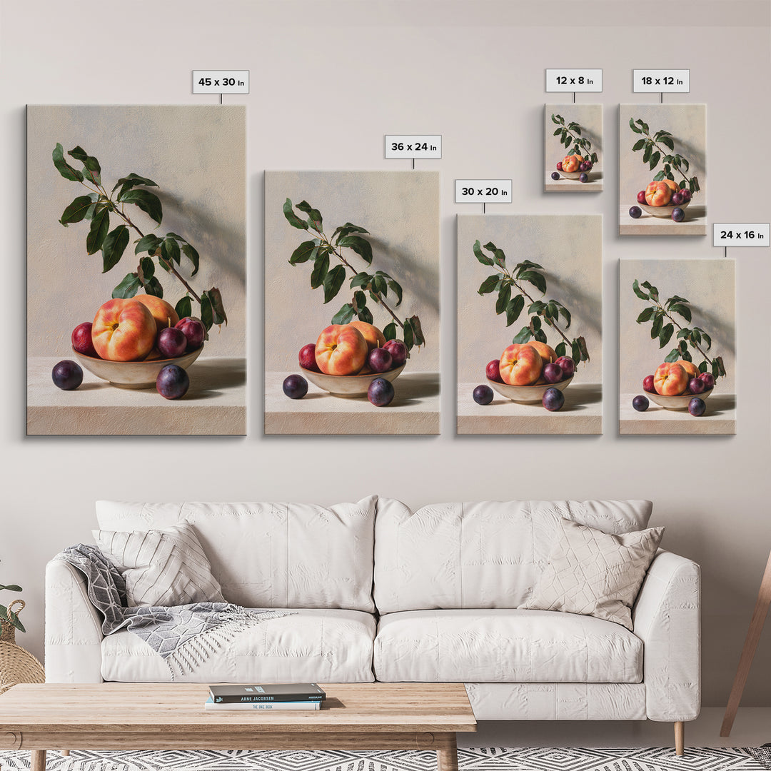 Peach and Plum Still Life Framed Canvas Print, Dining Room Art, Kitchen Prints, Dining Room Decor, Fine Art, Dining, Art Print, DRA-2x3-4
