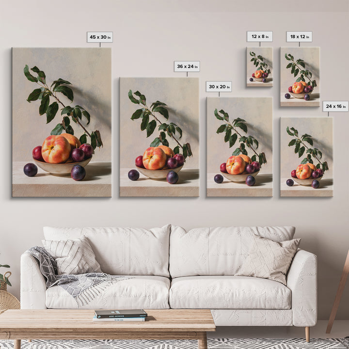 Peach and Plum Still Life Framed Canvas Print, Dining Room Art, Kitchen Prints, Dining Room Decor, Fine Art, Dining, Art Print, DRA-2x3-4