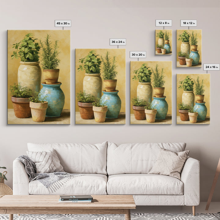 Modern Kitchen Herbs Framed Canvas Print, Dining Room Art, Textured Painting, Dining Room Decor, Abstract Art, Dining, DRA-2x3-41