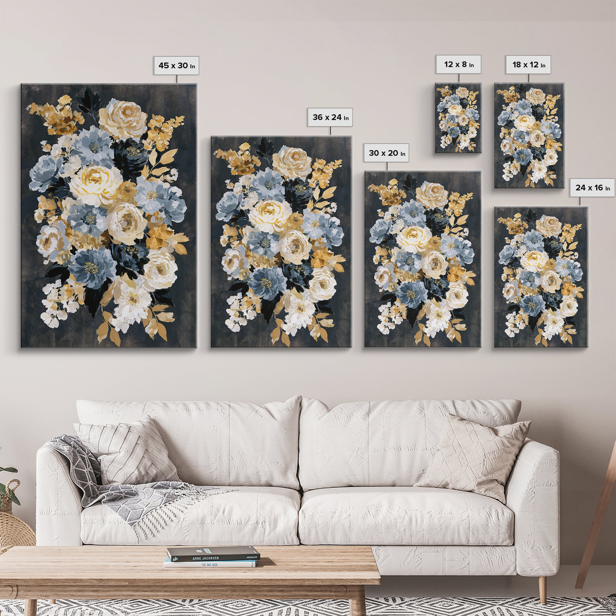 Moody Dark Background Bouquet for Formal Dining Framed Canvas Print, Dining Room Art, Neutral Decor, Dining Room Decor, Dining, DRA-2x3-43