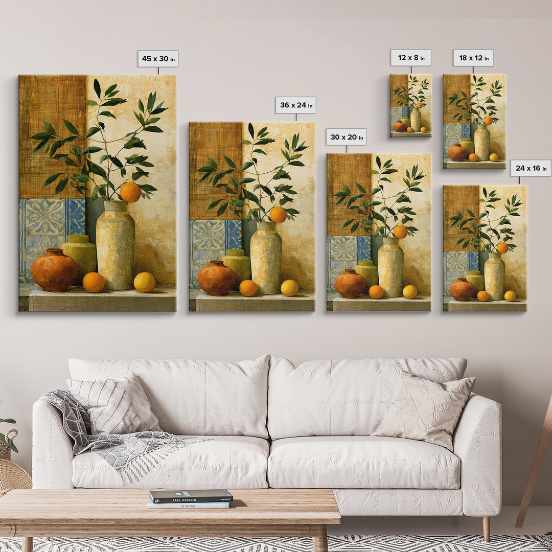 Mediterranean Olive Branch and Citrus Arrangement Canvas Print, Dining Room Art, Bedroom Wall Art, Dining Room Decor, Dining, DRA-2x3-44
