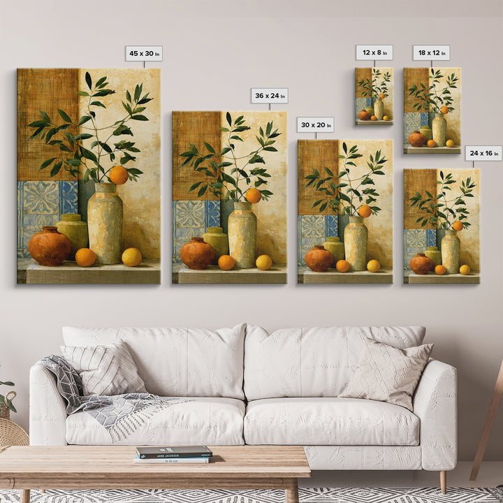 Mediterranean Olive Branch and Citrus Arrangement Canvas Print, Dining Room Art, Bedroom Wall Art, Dining Room Decor, Dining, DRA-2x3-44