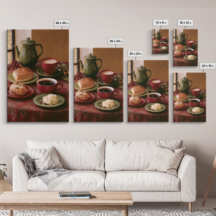 Coffee and Pastry Scene for Breakfast Nook Framed Canvas Print, Dining Room Art, Statement Artwork, Dining Room Decor, Dining, DRA-2x3-46