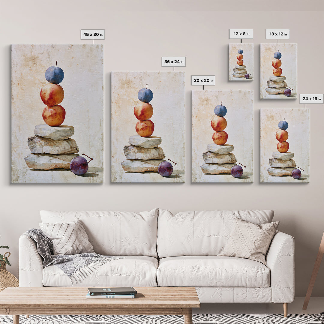 Peach and Plum Still Life Framed Canvas Print, Dining Room Art, Trendy Wall Art, Dining Room Decor, Fine Art, Dining, DRA-2x3-52