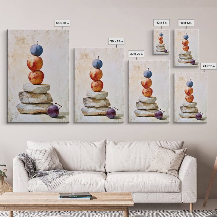 Peach and Plum Still Life Framed Canvas Print, Dining Room Art, Trendy Wall Art, Dining Room Decor, Fine Art, Dining, DRA-2x3-52
