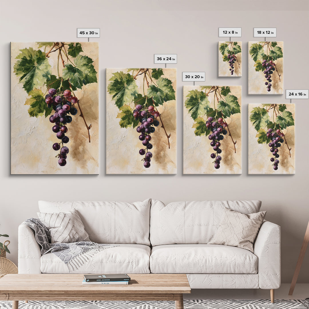 Botanical Grapevine with Leaves and Fruit Canvas Print, Dining Room Art, Contemporary Art, Dining Room Decor, Dining, DRA-2x3-53