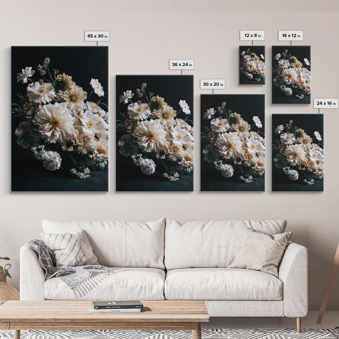 Moody Dark Background Bouquet for Formal Dining Canvas Print, Dining Room Art, Luxury Decor, Dining Room Decor, Dining, DRA-2x3-67