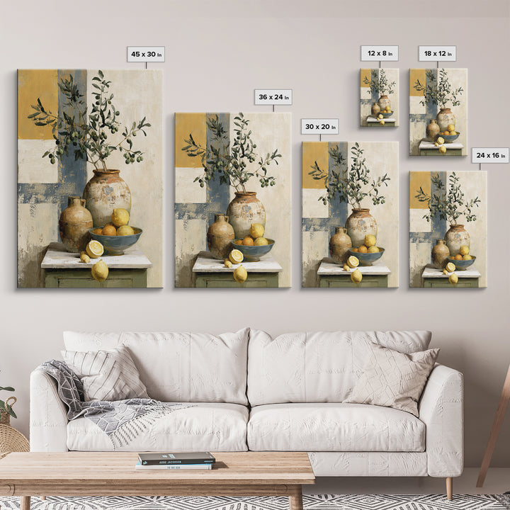 Mediterranean Olive Branch and Citrus Arrangement Canvas Print, Dining Room Art, Minimalist Decor, Dining Room Decor, Dining, DRA-2x3-68