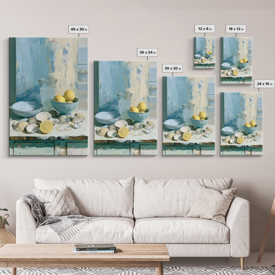Shellfish and Lemon Still Life Canvas Print, Dining Room Art, Neutral Decor, Dining Room Decor, Oil Painting, Dining, DRA-2x3-72