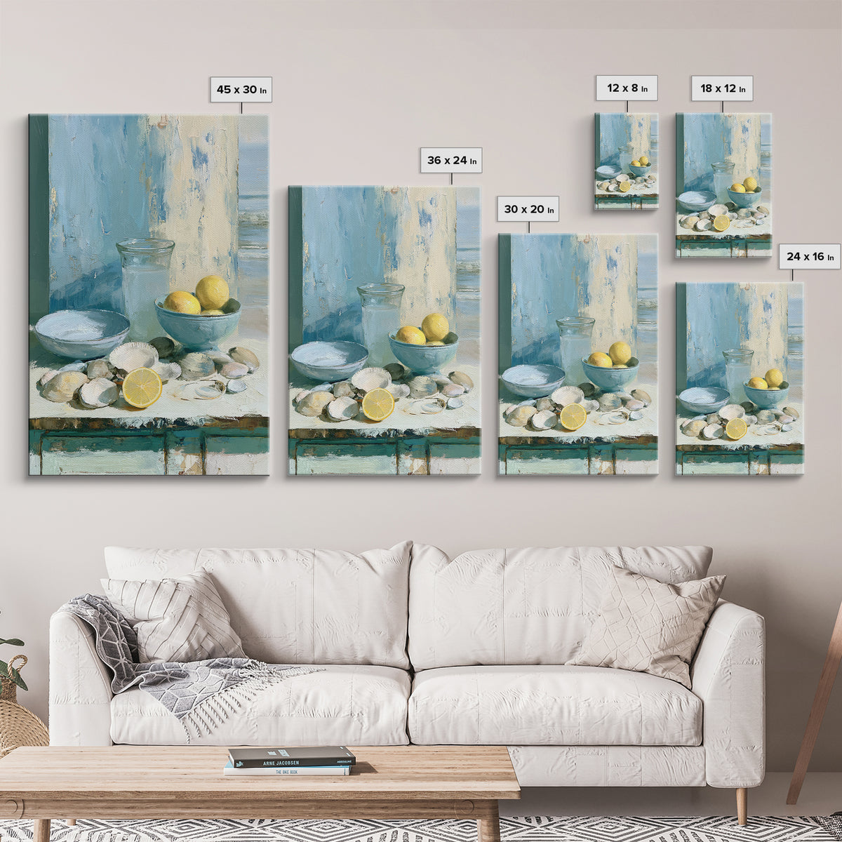 Shellfish and Lemon Still Life Canvas Print, Dining Room Art, Neutral Decor, Dining Room Decor, Oil Painting, Dining, DRA-2x3-72