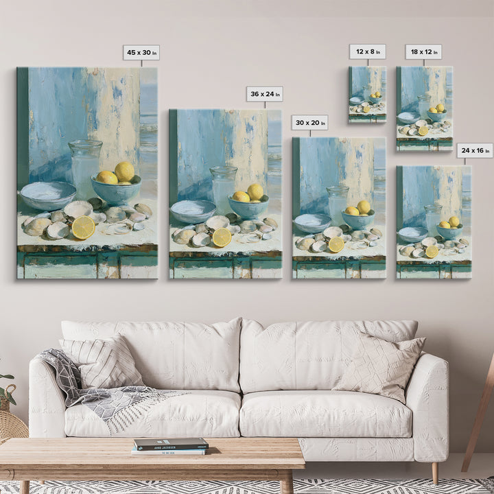 Shellfish and Lemon Still Life Canvas Print, Dining Room Art, Neutral Decor, Dining Room Decor, Oil Painting, Dining, DRA-2x3-72