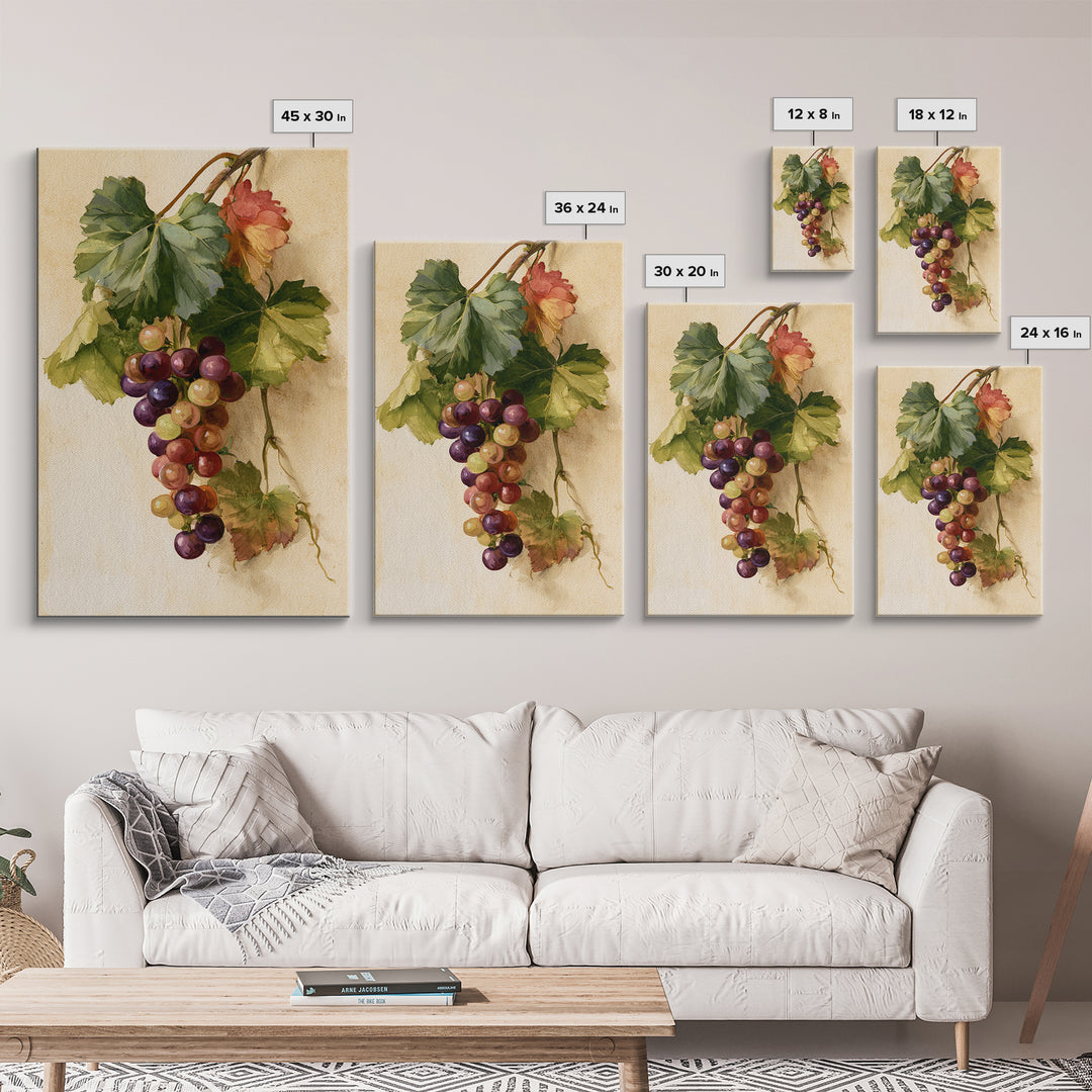 Botanical Grapevine with Leaves and Fruit Canvas Print, Dining Room Art, Large Wall Art, Dining Room Decor, Fine Art, Dining, DRA-2x3-77
