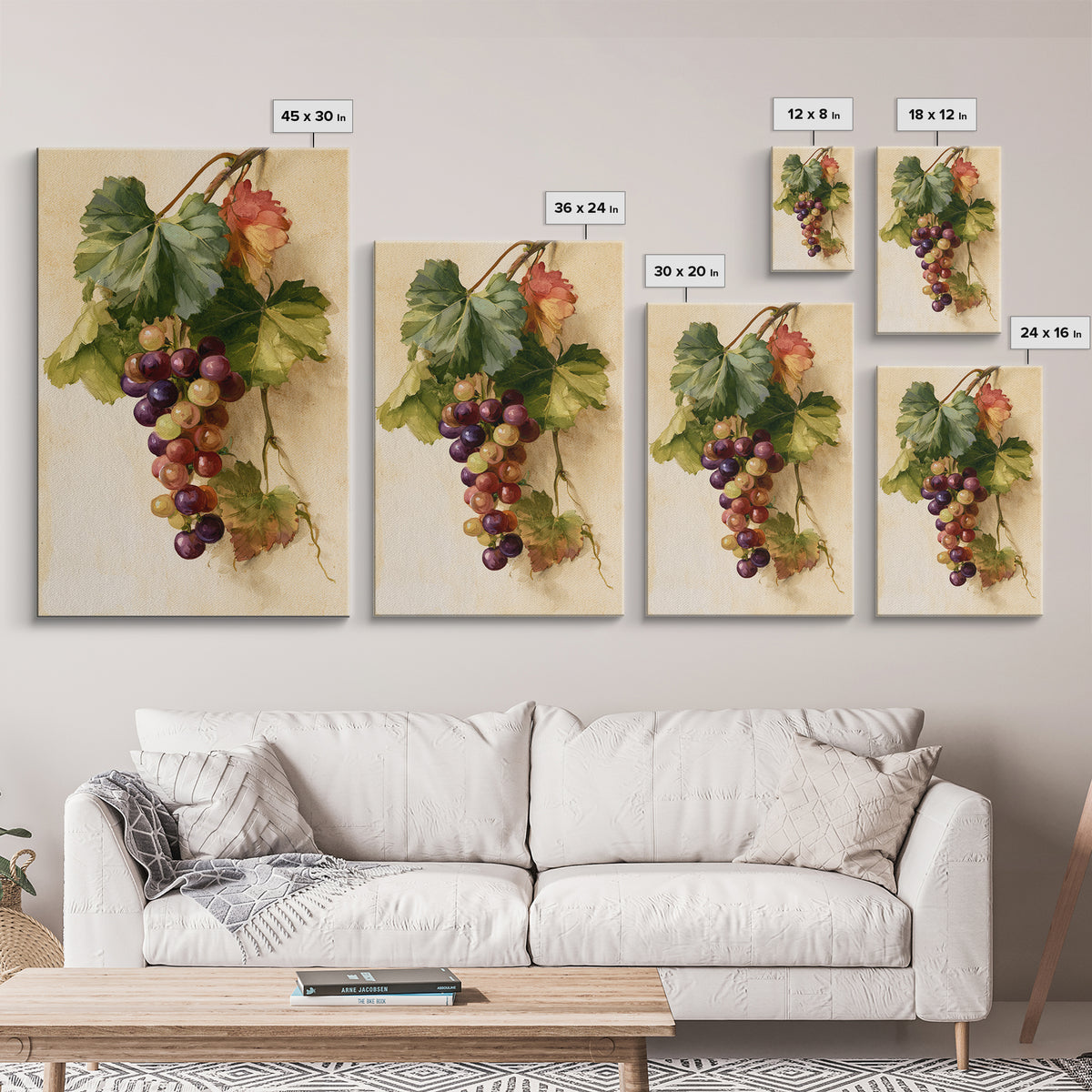 Botanical Grapevine with Leaves and Fruit Canvas Print, Dining Room Art, Large Wall Art, Dining Room Decor, Fine Art, Dining, DRA-2x3-77