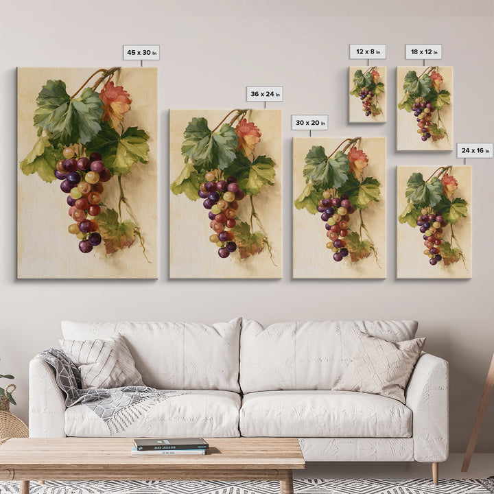 Botanical Grapevine with Leaves and Fruit Canvas Print, Dining Room Art, Large Wall Art, Dining Room Decor, Fine Art, Dining, DRA-2x3-77