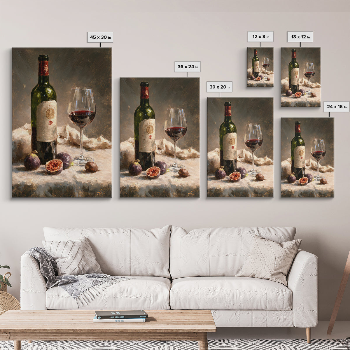 Wine Bottle and Figs on a Linen Framed Canvas Print, Dining Room Art, Print, Dining Room Decor, Dining, Living Room Decor, DRA-2x3-83