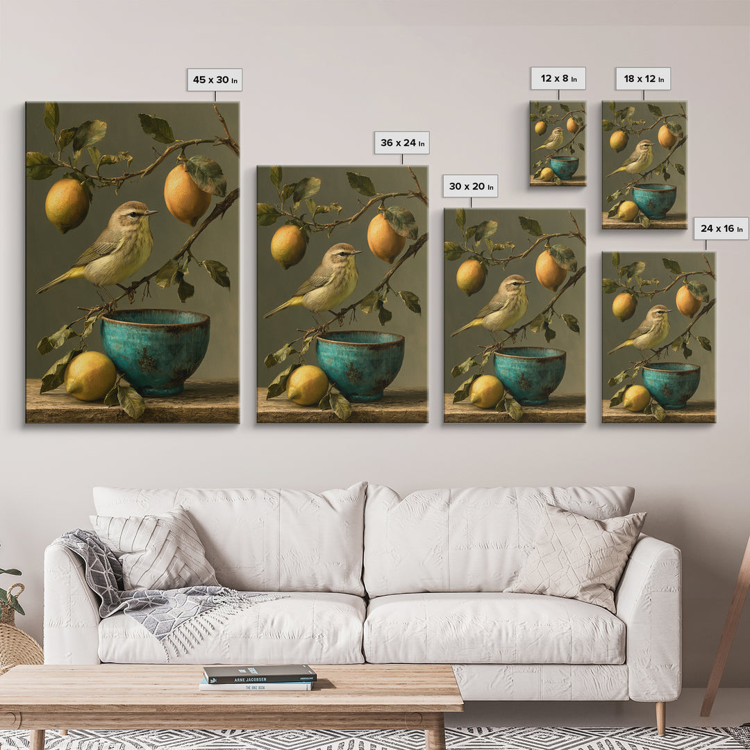 Italian Lemon Branch Framed Canvas Print, Dining Room Art, Abstract Art, Dining Room Decor, Oil Painting, Dining, DRA-2x3-85