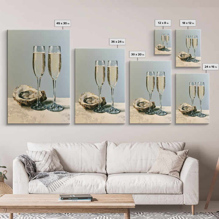 Elegant Oyster and Champagne Still Life Framed Canvas Print, Dining Room Art, Printable Wall Art, Dining Room Decor, Dining, DRA-2x3-87