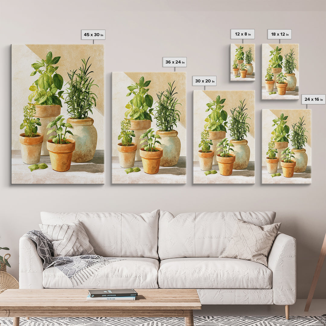 Modern Kitchen Herbs Framed Canvas Print, Dining Room Art, Canvas Art, Dining Room Decor, Watercolor Art, Dining, DRA-2x3-89