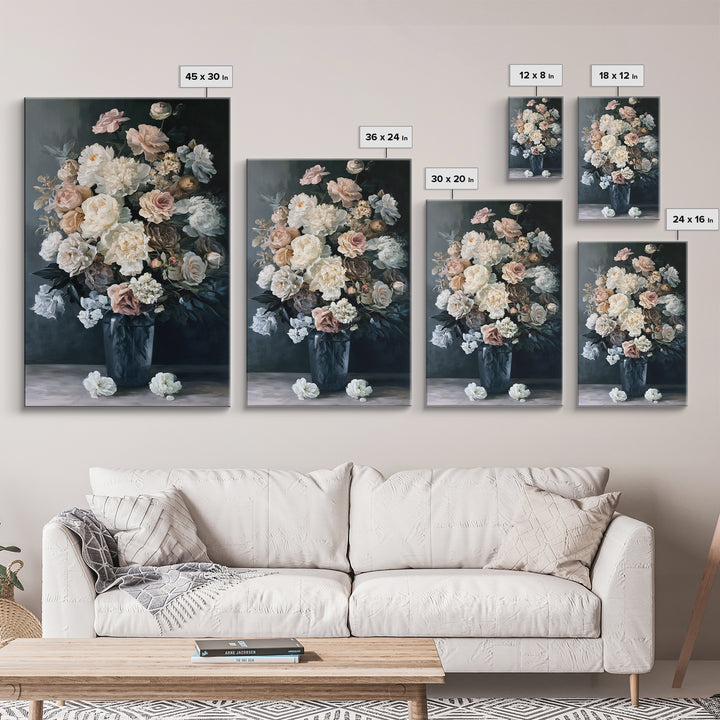 Moody Dark Background Bouquet for Formal Dining Canvas Print, Dining Room Art, Large Wall Art, Dining Room Decor, Dining, DRA-2x3-91
