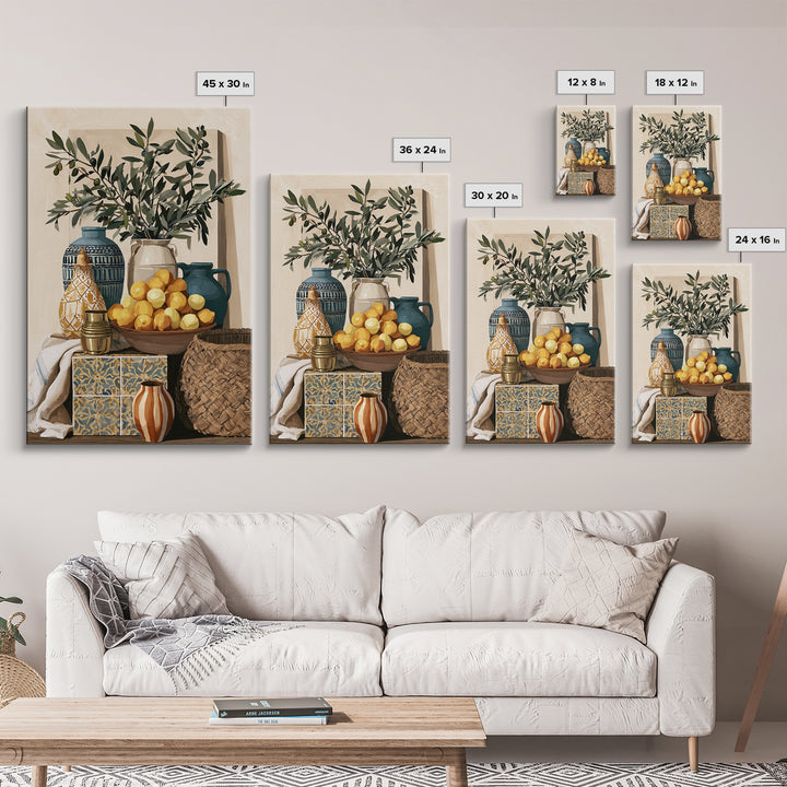 Mediterranean Olive Branch and Citrus Arrangement Canvas Print, Dining Room Art, 3 Piece Wall Art, Dining Room Decor, Dining, DRA-2x3-92