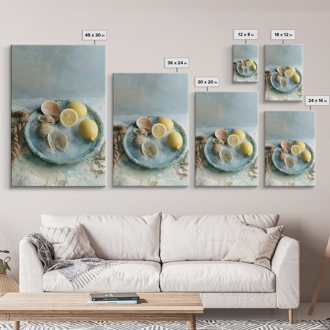 Shellfish and Lemon Still Life Canvas Print, Dining Room Art, Contemporary Art, Dining Room Decor, Fine Art, Dining, DRA-2x3-96
