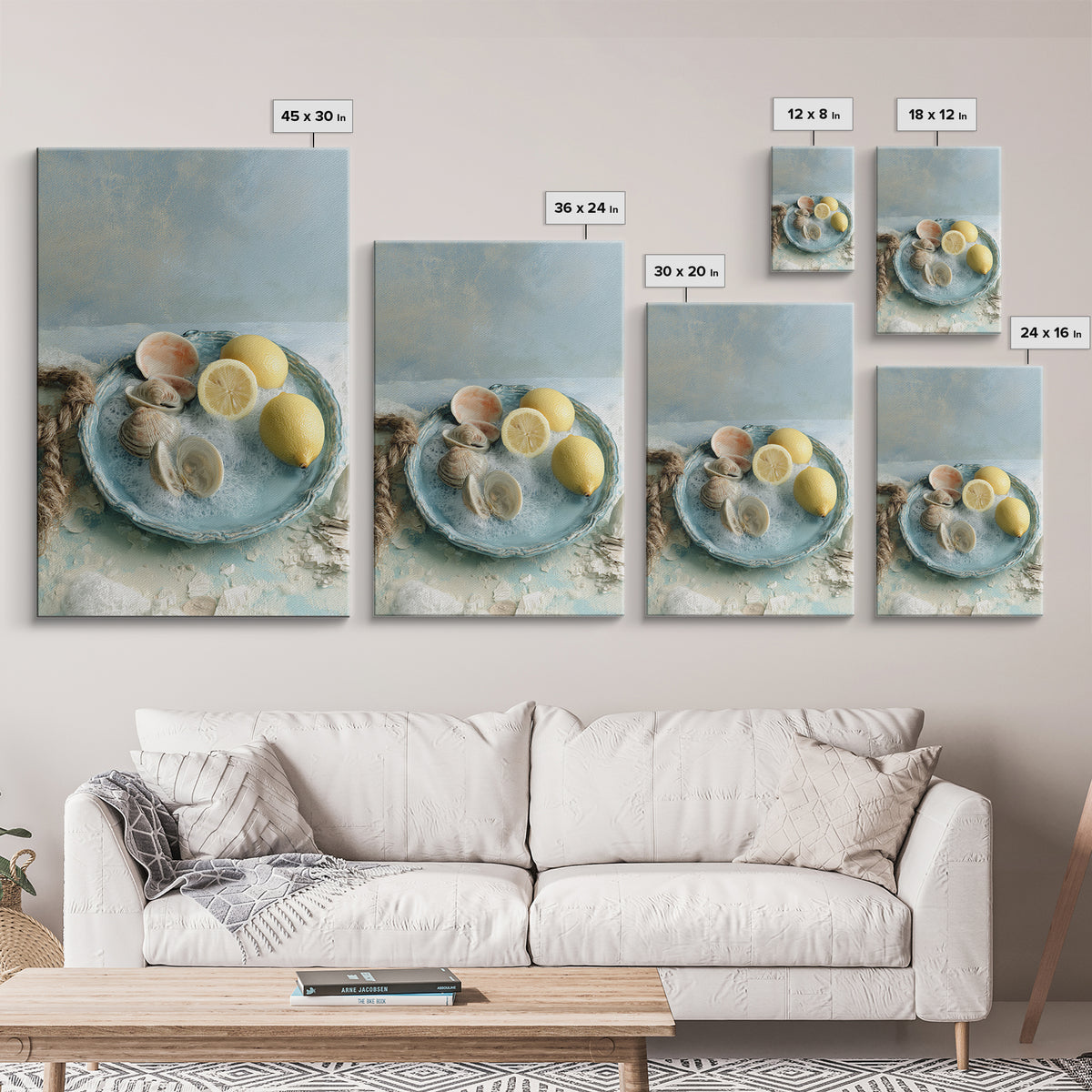 Shellfish and Lemon Still Life Canvas Print, Dining Room Art, Contemporary Art, Dining Room Decor, Fine Art, Dining, DRA-2x3-96