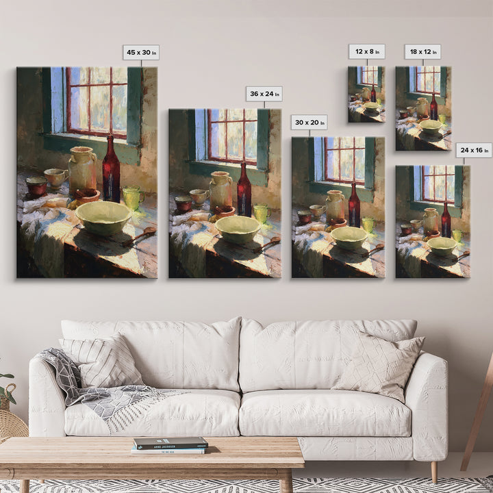 Sunlit Farmhouse Table Objects Without Room View Canvas Print, Dining Room Art, Printable Wall Art, Dining Room Decor, Dining, DRA-2x3-97