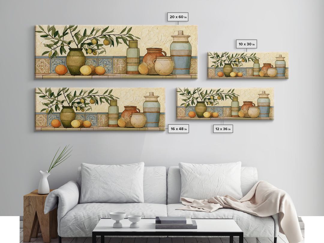 Mediterranean Olive Branch and Citrus Arrangement Canvas Print, Dining Room Art, Coastal Wall Art, Dining Room Decor, Dining, DRA-3x1-100