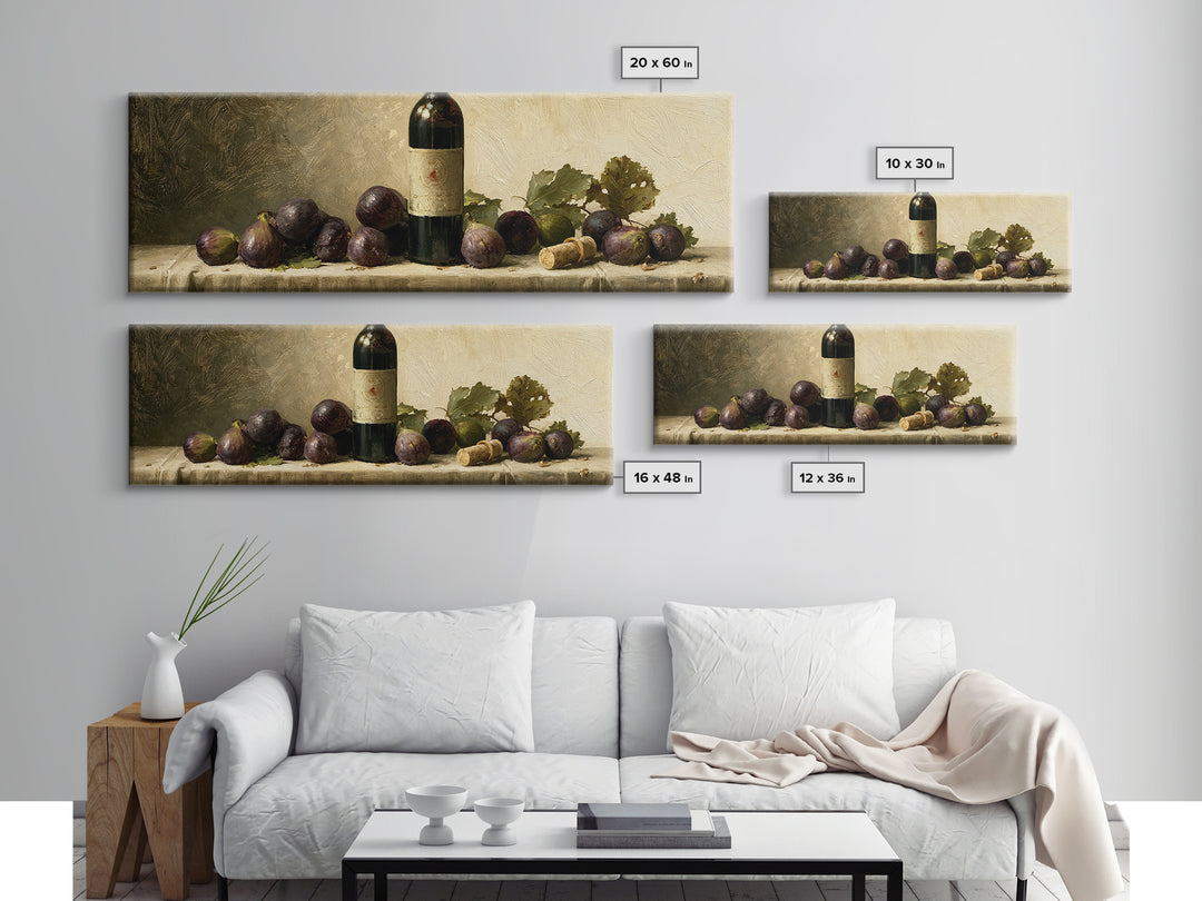 Wine Bottle and Figs on a Linen Canvas Print, Dining Room Art, Wall Decor, Dining Room Decor, Abstract Art, Dining, DRA-3x1-19